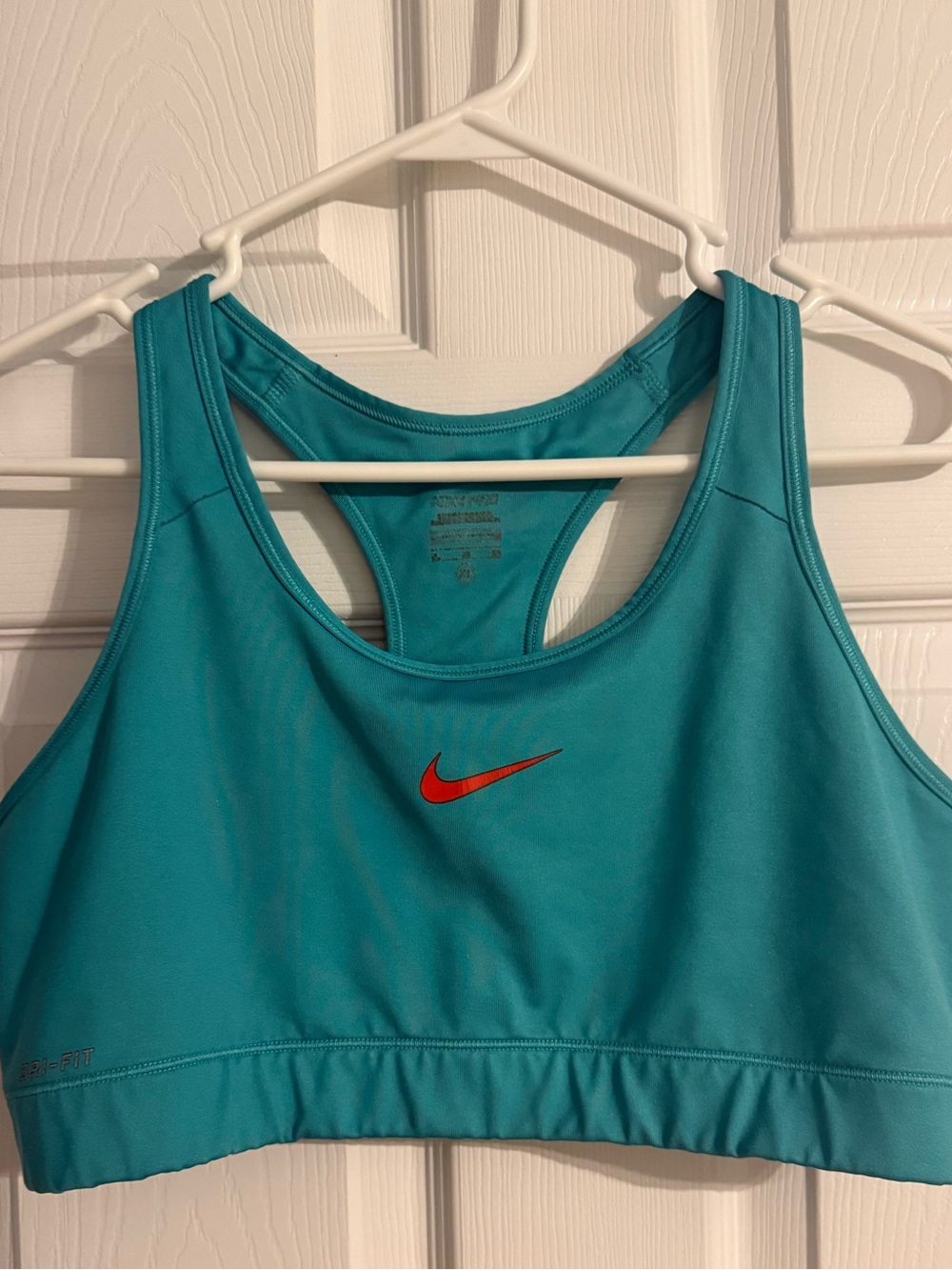 Nike Dri-FIT Teal Racerback Sports Bra Orange Swoosh Women’s Size XL